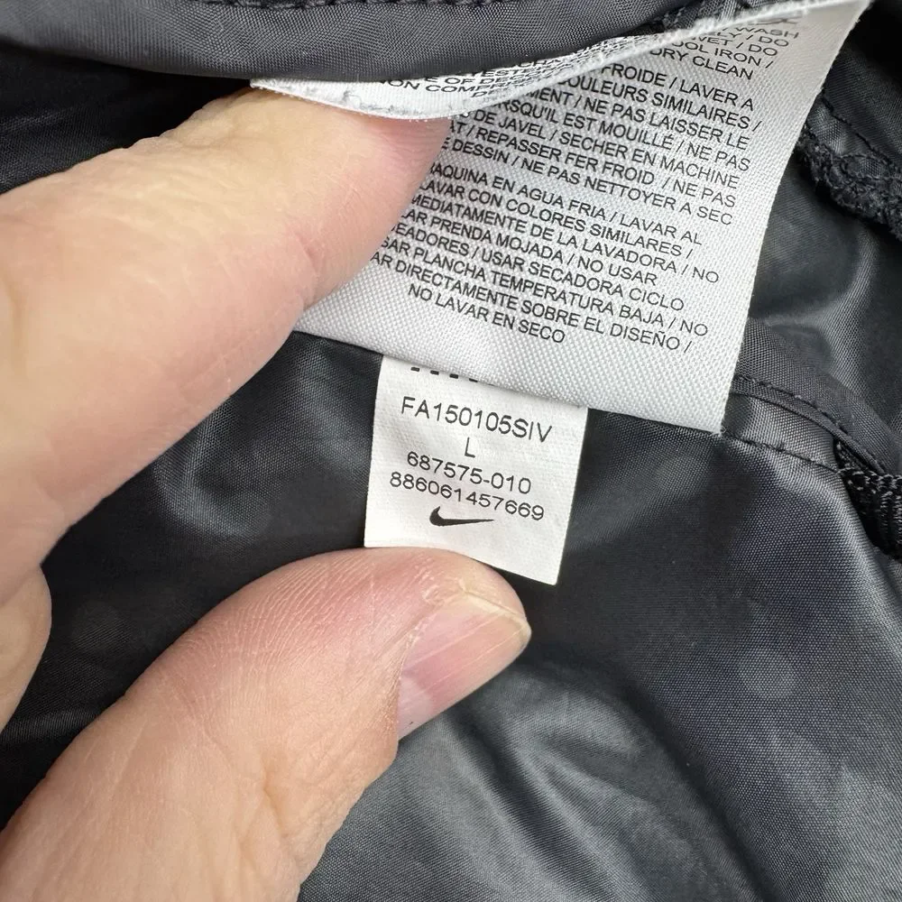 Nike Jacket Women's Large Black T/F Printed Wind‎ Runner Hooded Full Zip Active